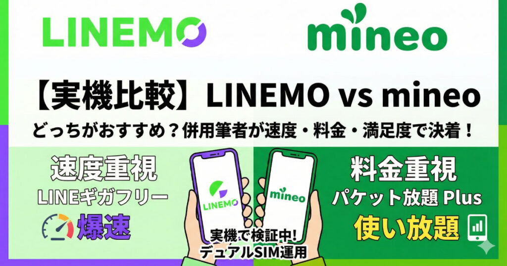 mineo LINEMO 実機比較 速度重視 料金重視