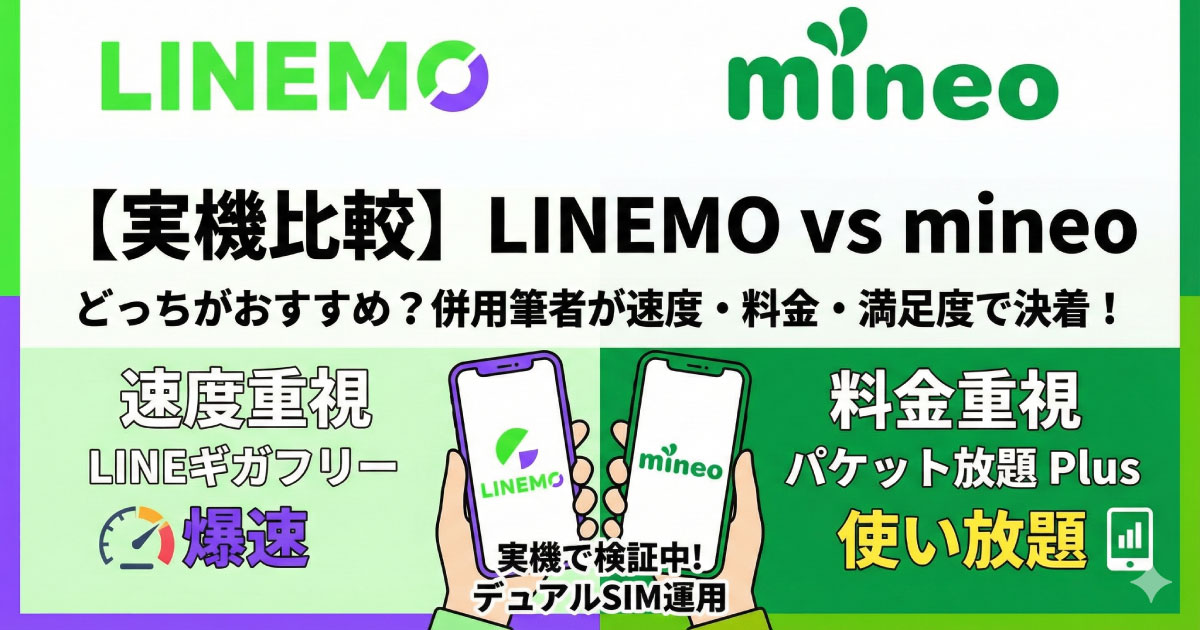 mineo LINEMO 実機比較 速度重視 料金重視